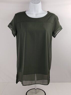 Loft XSP Dark Green Petite Womens Blouse Top Rayon